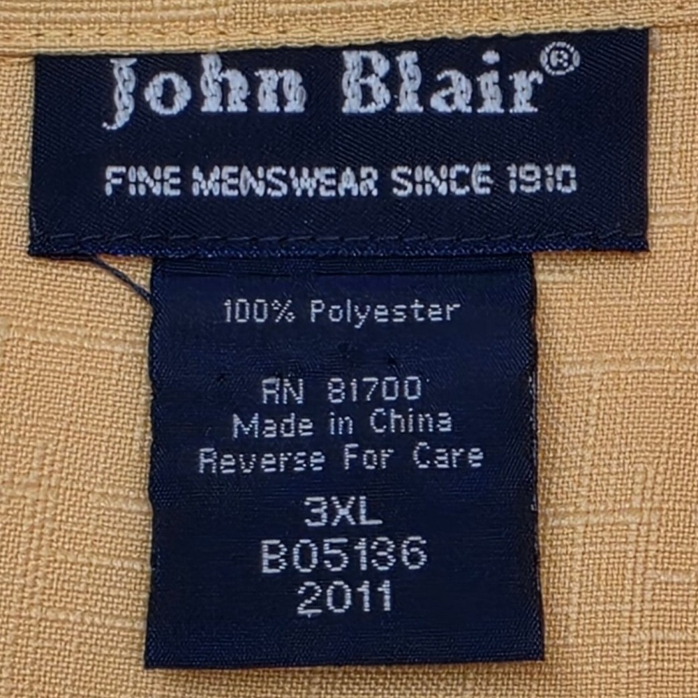 John Blair Mens 3XL Yellow Banded Bottom Shirt Short Sleeve Epaulette Textured - Picture 2 of 7
